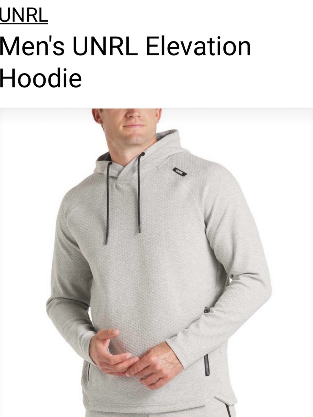 UNRL Men's Elevation Hoodie - Heater Gray sz Xs
